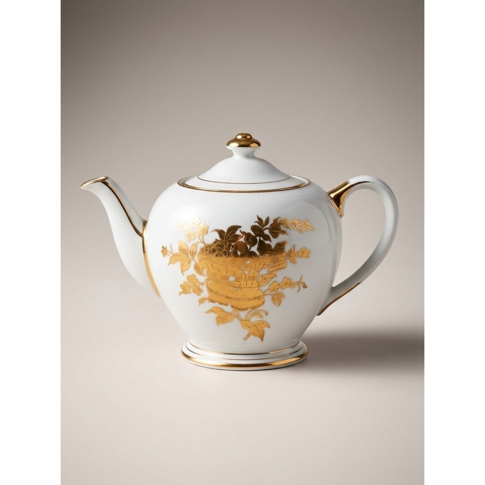 Sadler England Vintage Teapot Gold Gilded Floral White Ceramic Retro 1555B Rare